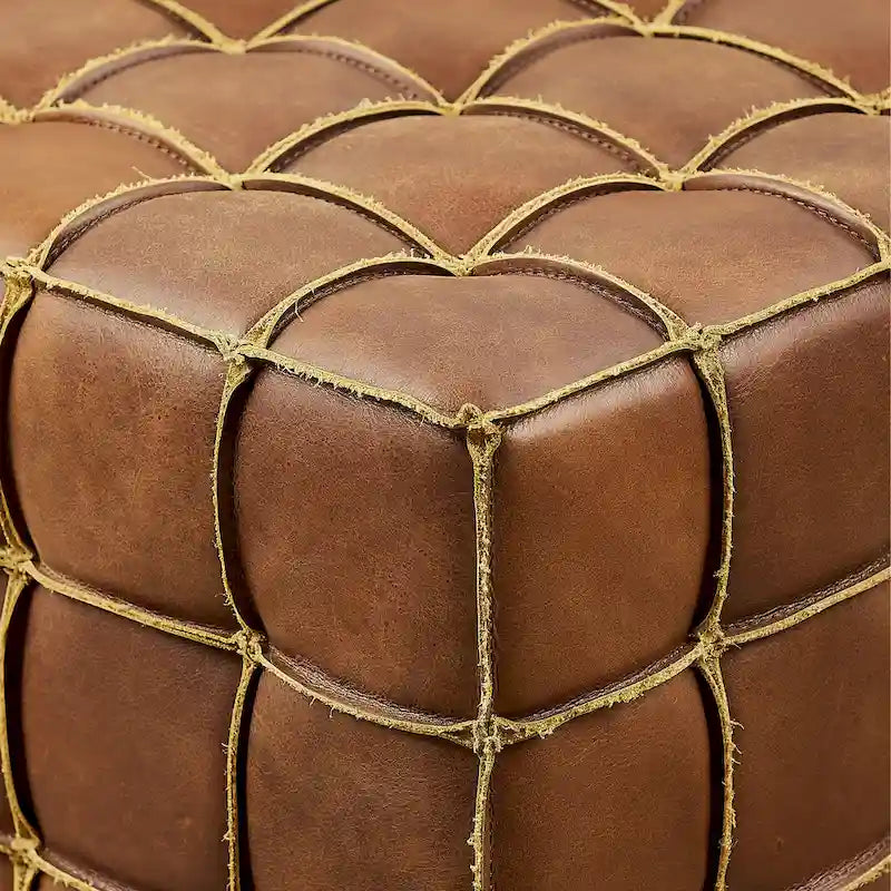 Pouf carré en cuir pleine fleur Art Leon