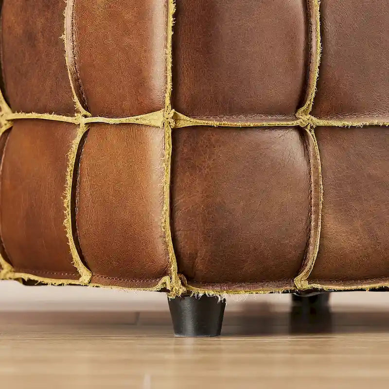 Pouf carré en cuir pleine fleur Art Leon