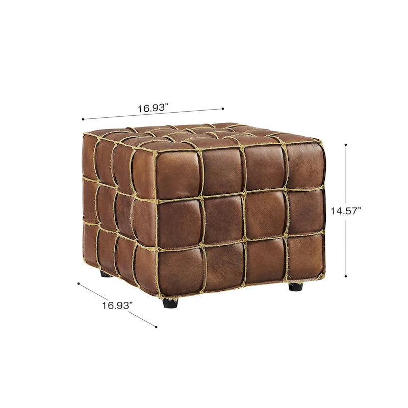 Pouf carré en cuir pleine fleur Art Leon