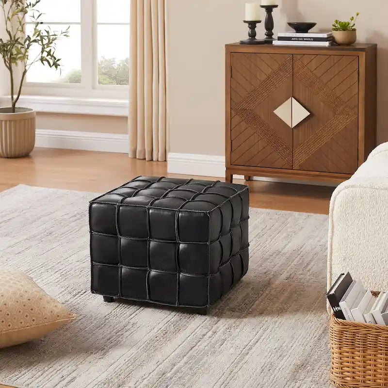 Pouf carré en cuir pleine fleur Art Leon
