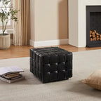 Pouf carré en cuir pleine fleur Art Leon