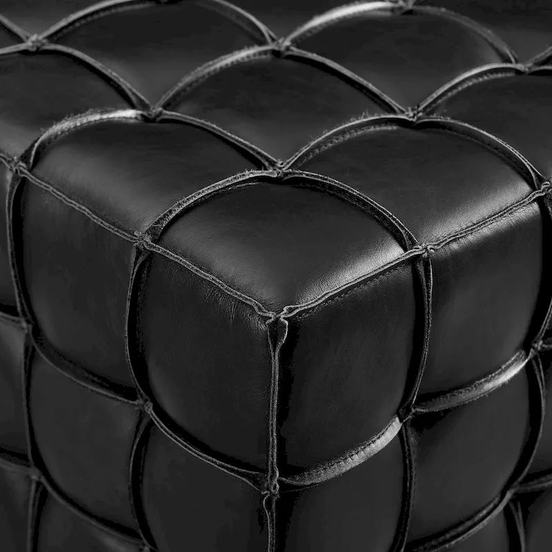 Pouf carré en cuir pleine fleur Art Leon