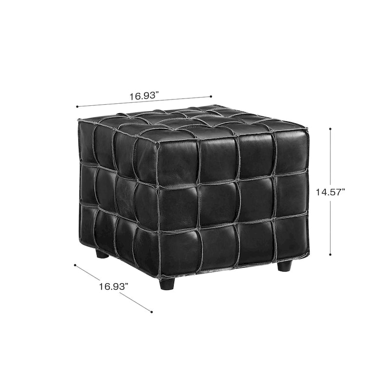 Pouf carré en cuir pleine fleur Art Leon