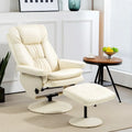 Fauteuil inclinable pivotant HOMCOM avec ottoman, cuir PU et repose-pieds avec base enveloppée, blanc crème