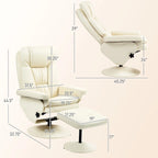 Fauteuil inclinable pivotant HOMCOM avec ottoman, cuir PU et repose-pieds avec base enveloppée, blanc crème