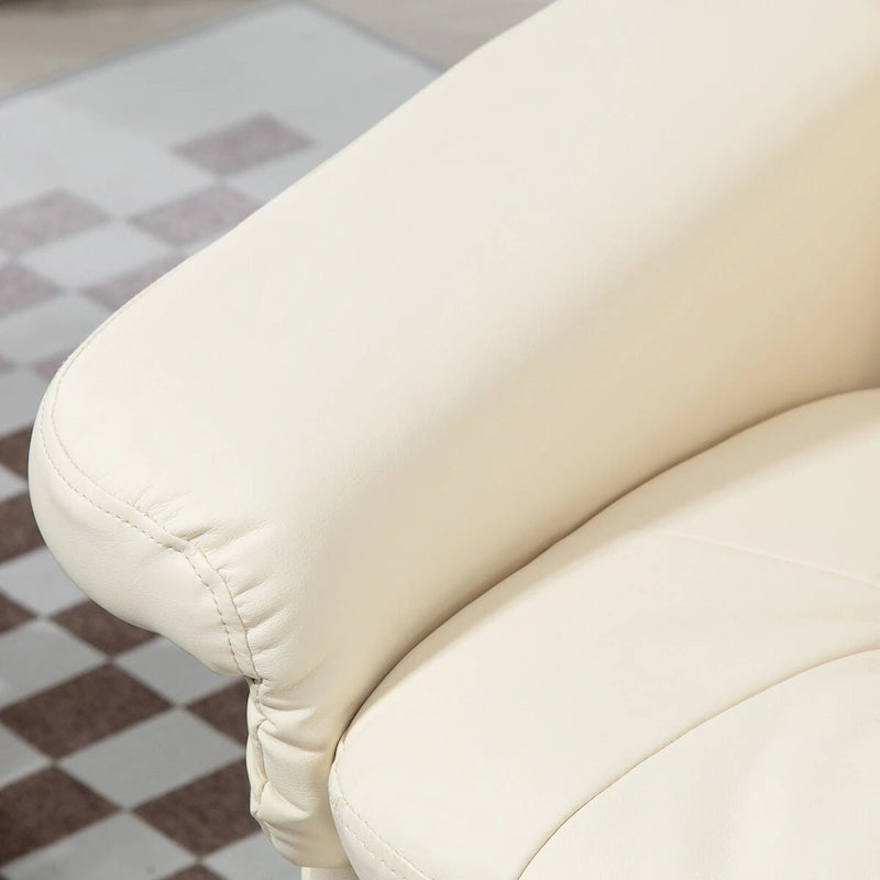 Fauteuil inclinable pivotant HOMCOM avec ottoman, cuir PU et repose-pieds avec base enveloppée, blanc crème