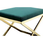 Banc Ottomane Tabouret d'Appoint Sovi 24 pouces, Velours Vert Pelucheux, Base Dorée en X