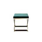 Banc Ottomane Tabouret d'Appoint Sovi 24 pouces, Velours Vert Pelucheux, Base Dorée en X