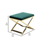 Banc Ottomane Tabouret d'Appoint Sovi 24 pouces, Velours Vert Pelucheux, Base Dorée en X