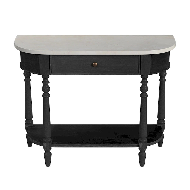 Console plateau marbre – Marron clair / Gris / Noir délavé, Demi-lune, Assemblage 1 personne