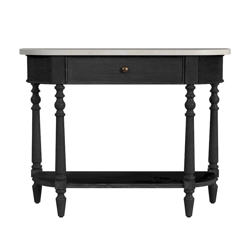 Console plateau marbre – Marron clair / Gris / Noir délavé, Demi-lune, Assemblage 1 personne