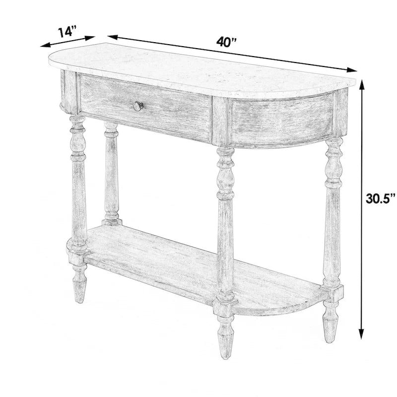 Console plateau marbre – Marron clair / Gris / Noir délavé, Demi-lune, Assemblage 1 personne
