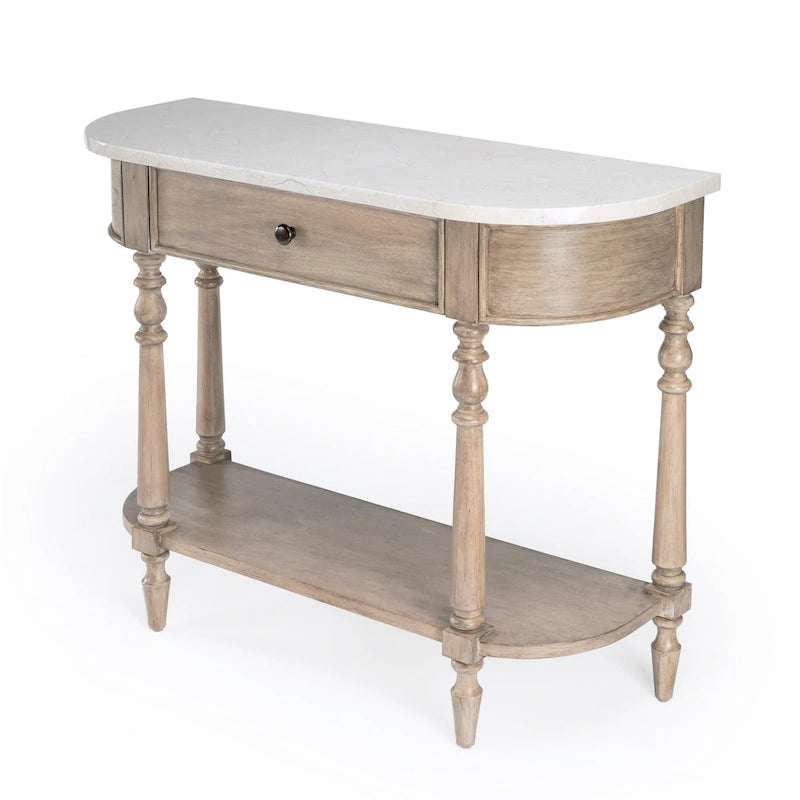 Console plateau marbre – Marron clair / Gris / Noir délavé, Demi-lune, Assemblage 1 personne