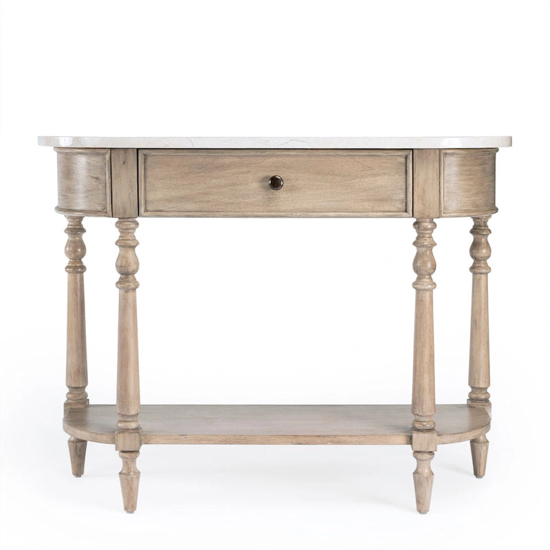 Console plateau marbre – Marron clair / Gris / Noir délavé, Demi-lune, Assemblage 1 personne