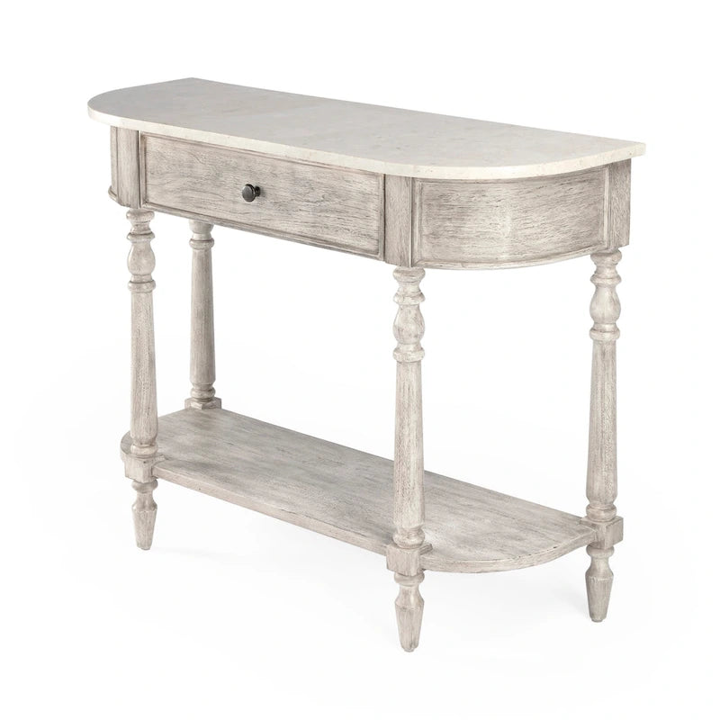 Console plateau marbre – Marron clair / Gris / Noir délavé, Demi-lune, Assemblage 1 personne
