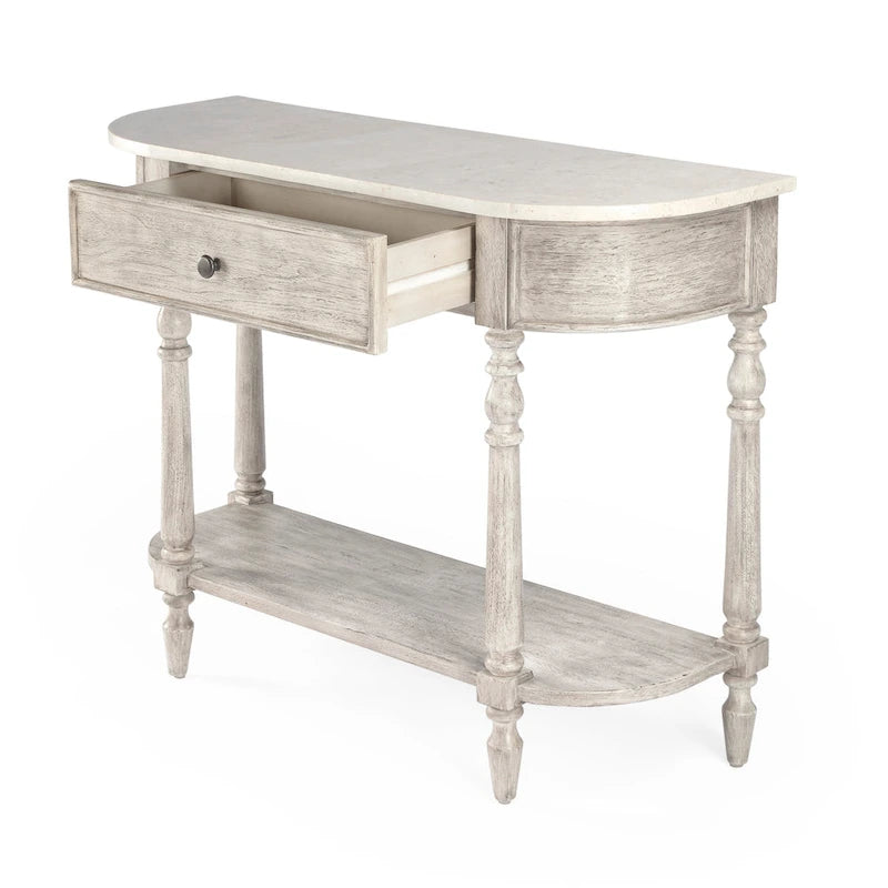 Console plateau marbre – Marron clair / Gris / Noir délavé, Demi-lune, Assemblage 1 personne