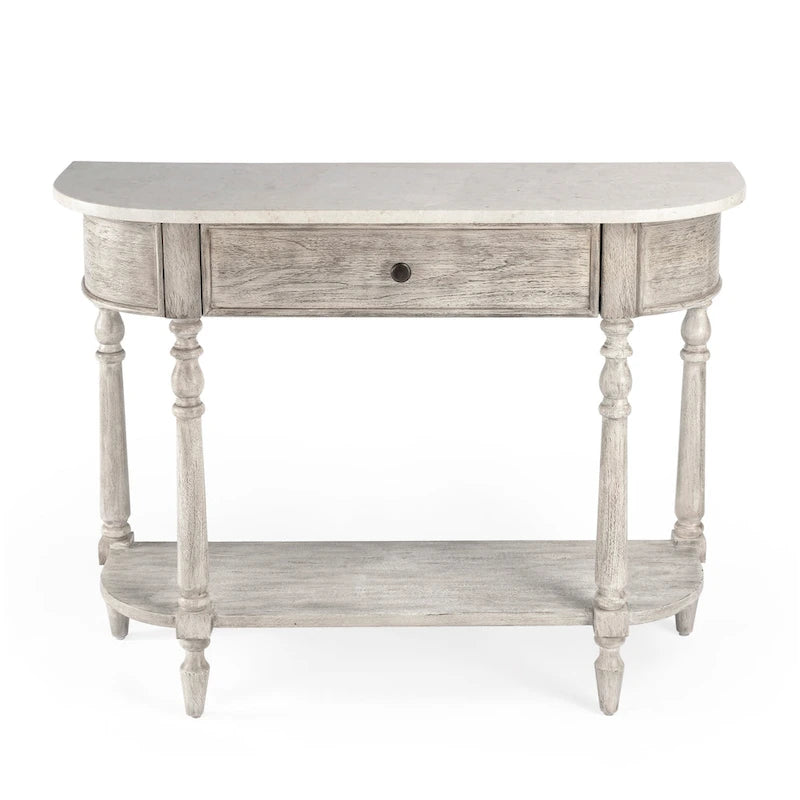 Console plateau marbre – Marron clair / Gris / Noir délavé, Demi-lune, Assemblage 1 personne