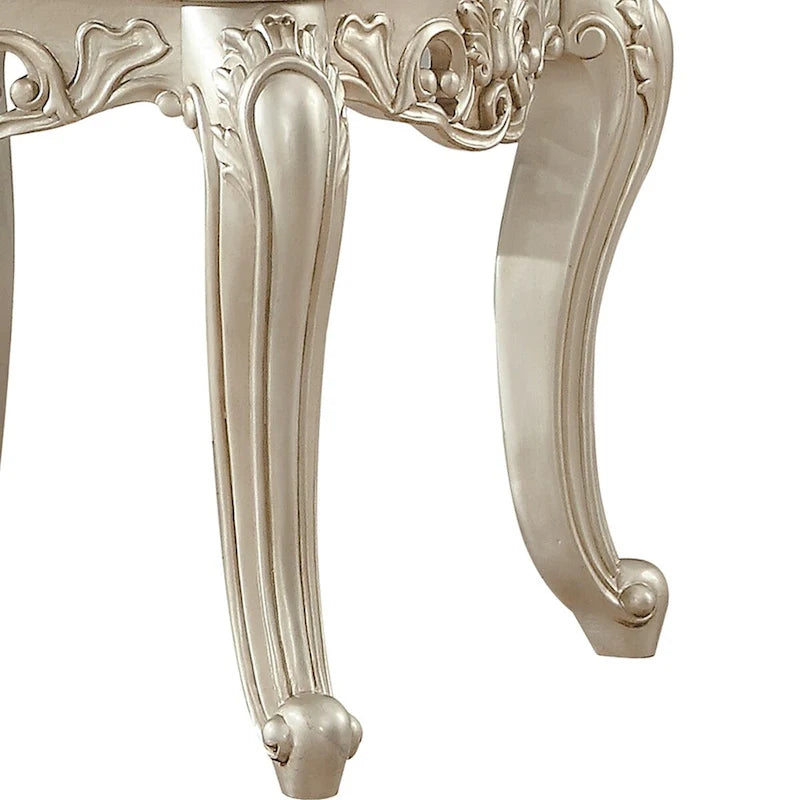 Table d'appoint de style traditionnel avec plateau en marbre et gravures en polyrésine, doré