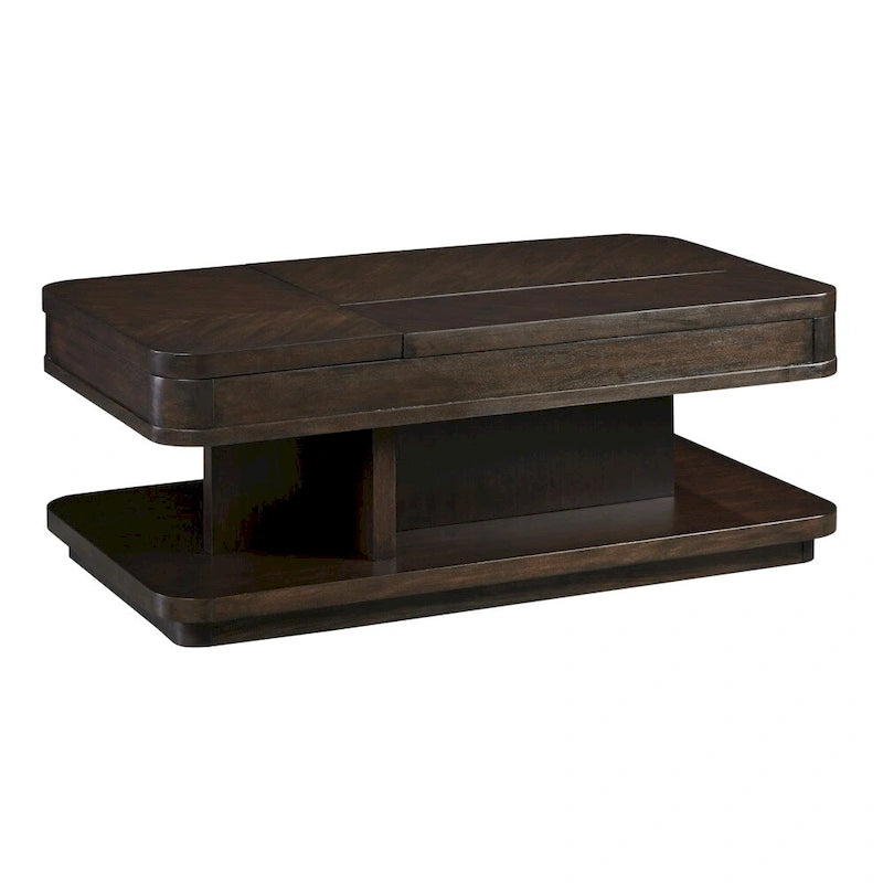Table basse rectangulaire à double plateau relevable en placage marron