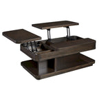 Table basse rectangulaire à double plateau relevable en placage marron