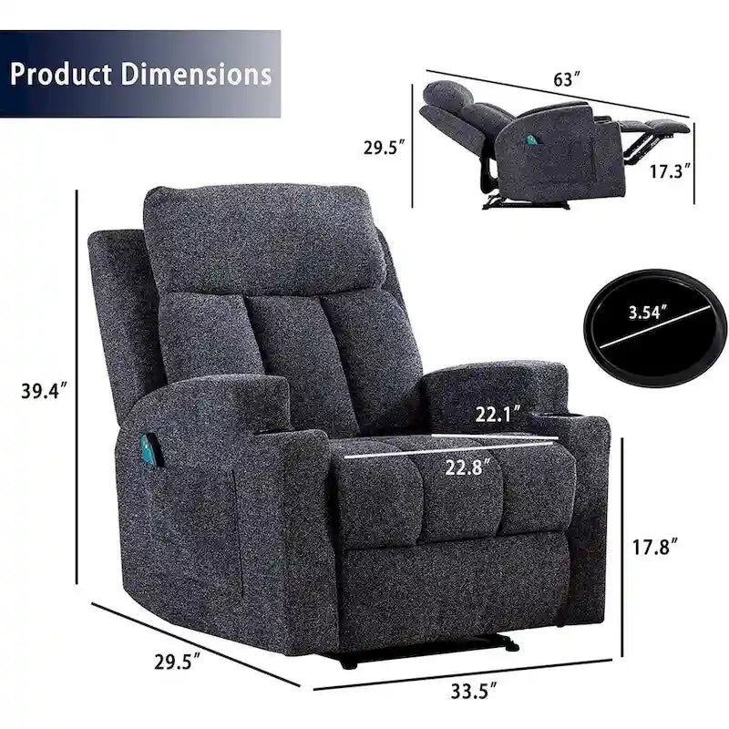 Fauteuil inclinable de massage Ebello avec chauffage, vibration et canapé manuel