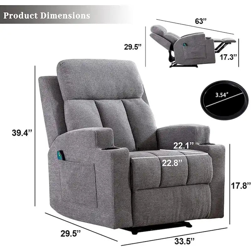 Fauteuil inclinable de massage Ebello avec chauffage, vibration et canapé manuel