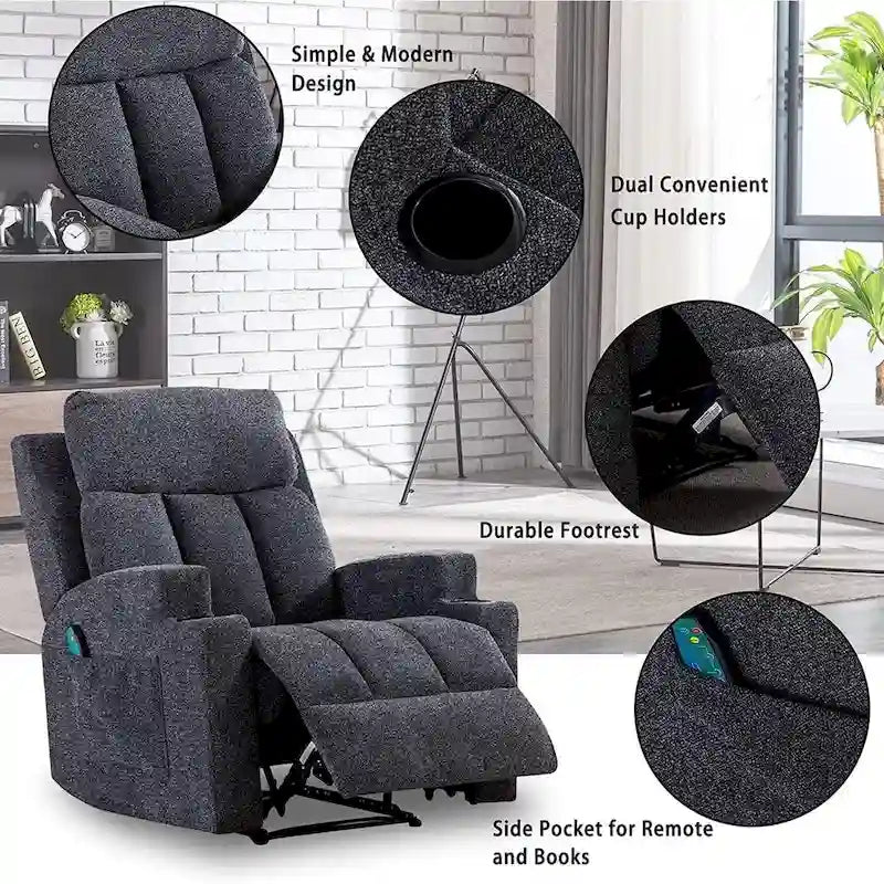 Fauteuil inclinable de massage Ebello avec chauffage, vibration et canapé manuel