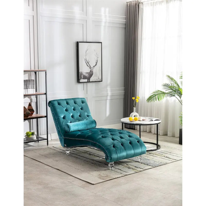 Canapé de loisir concubine avec pieds en acrylique, chaise longue traditionnelle en velours avec oreiller de soutien lombaire pour salon