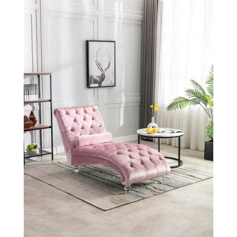 Canapé de loisir concubine avec pieds en acrylique, chaise longue traditionnelle en velours avec oreiller de soutien lombaire pour salon
