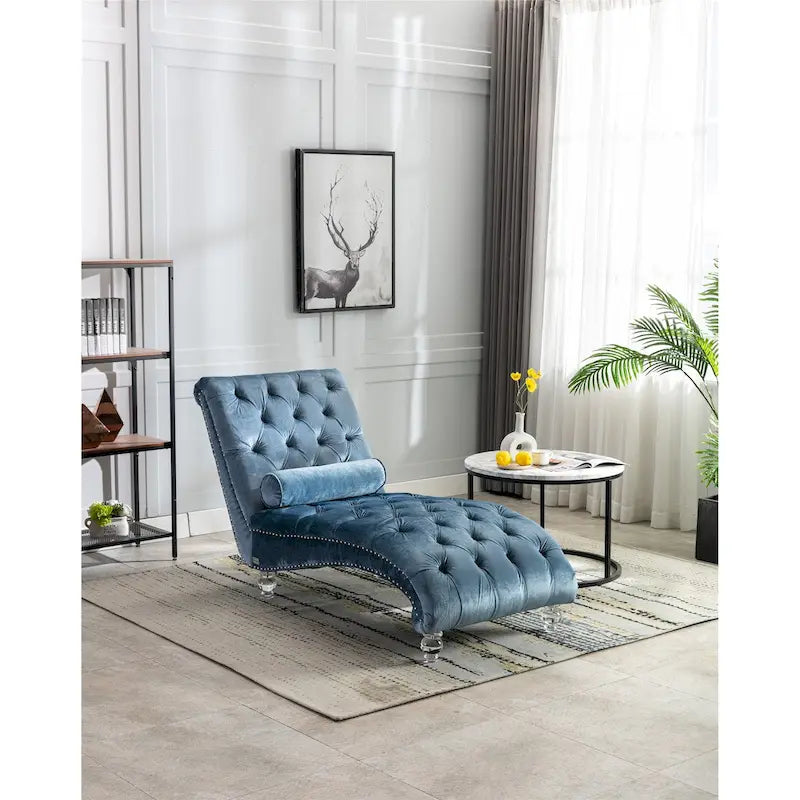 Canapé de loisir concubine avec pieds en acrylique, chaise longue traditionnelle en velours avec oreiller de soutien lombaire pour salon