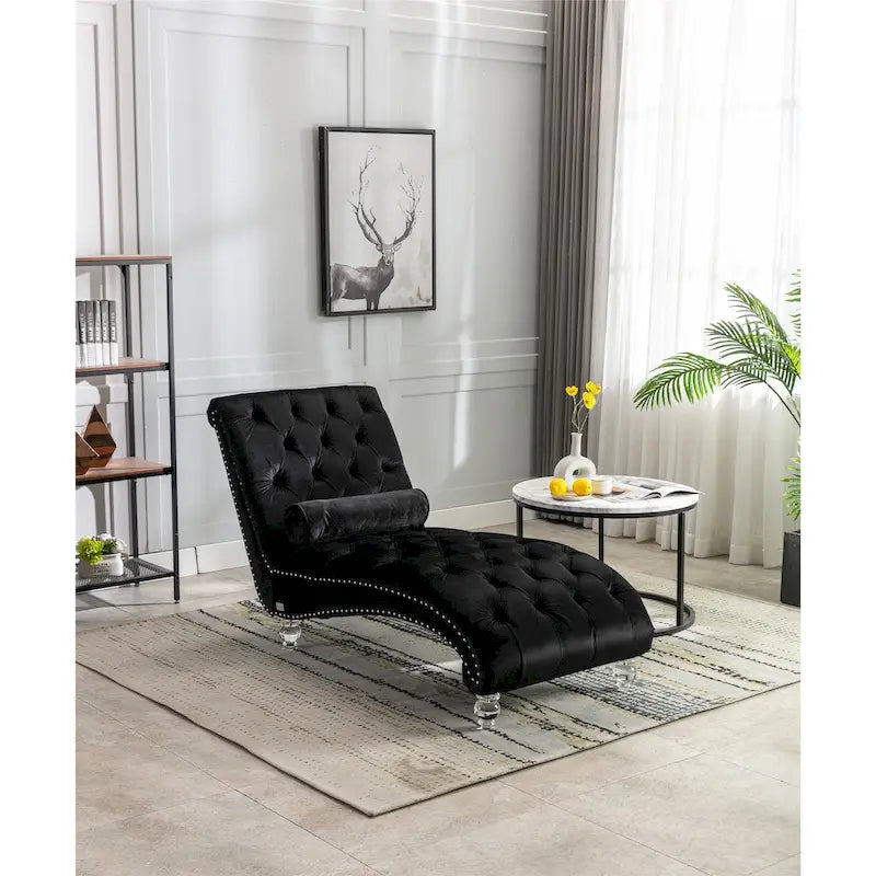 Canapé de loisir concubine avec pieds en acrylique, chaise longue traditionnelle en velours avec oreiller de soutien lombaire pour salon