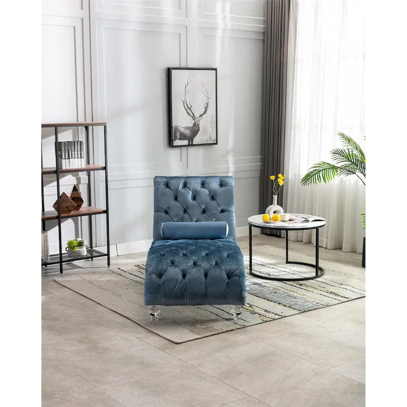 Canapé de loisir concubine avec pieds en acrylique, chaise longue traditionnelle en velours avec oreiller de soutien lombaire pour salon