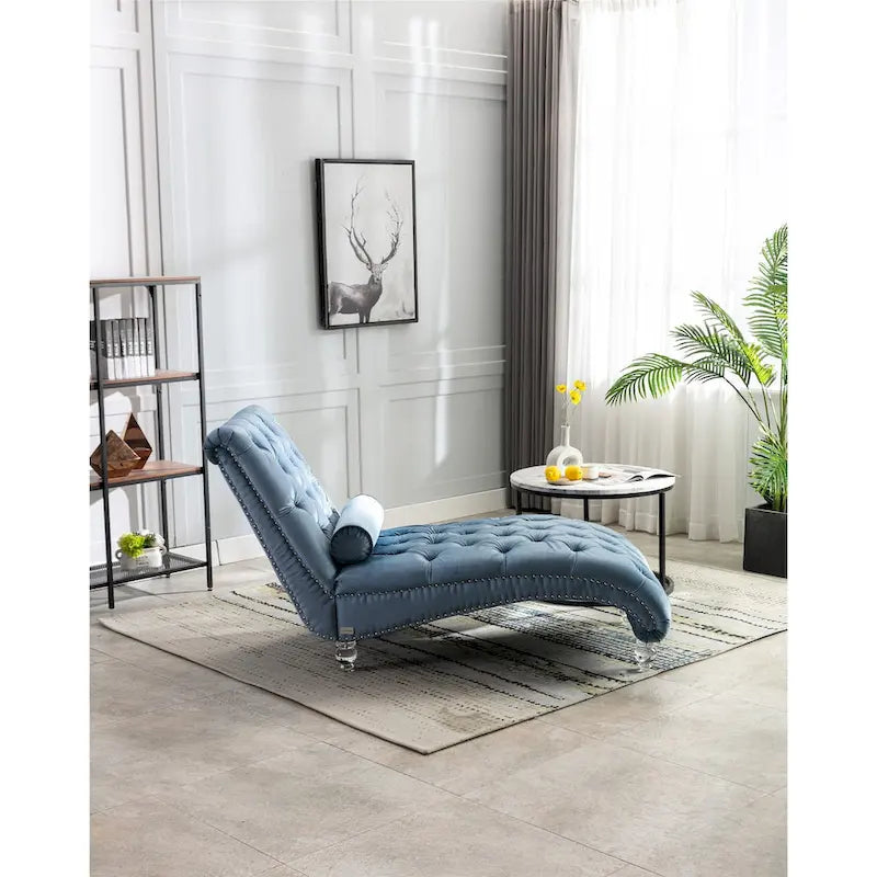Canapé de loisir concubine avec pieds en acrylique, chaise longue traditionnelle en velours avec oreiller de soutien lombaire pour salon