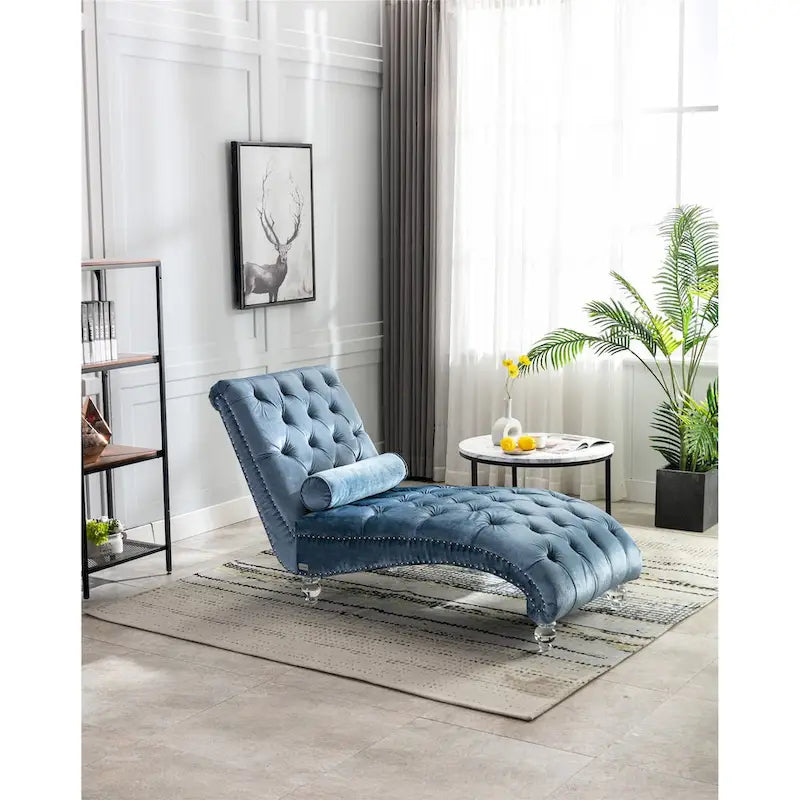 Canapé de loisir concubine avec pieds en acrylique, chaise longue traditionnelle en velours avec oreiller de soutien lombaire pour salon