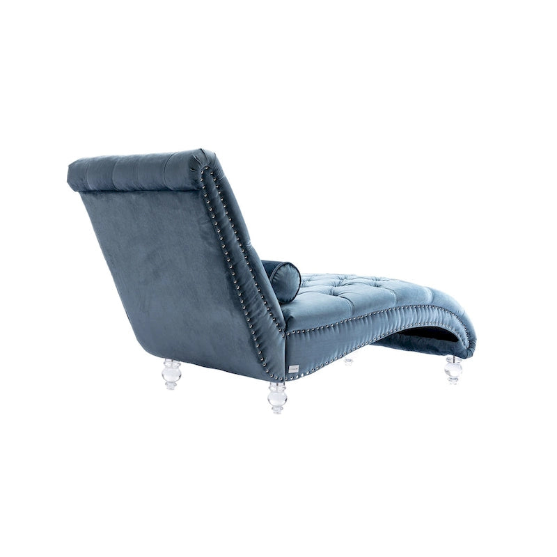 Canapé de loisir concubine avec pieds en acrylique, chaise longue traditionnelle en velours avec oreiller de soutien lombaire pour salon