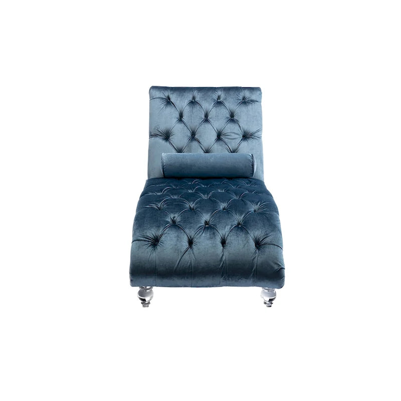Canapé de loisir concubine avec pieds en acrylique, chaise longue traditionnelle en velours avec oreiller de soutien lombaire pour salon
