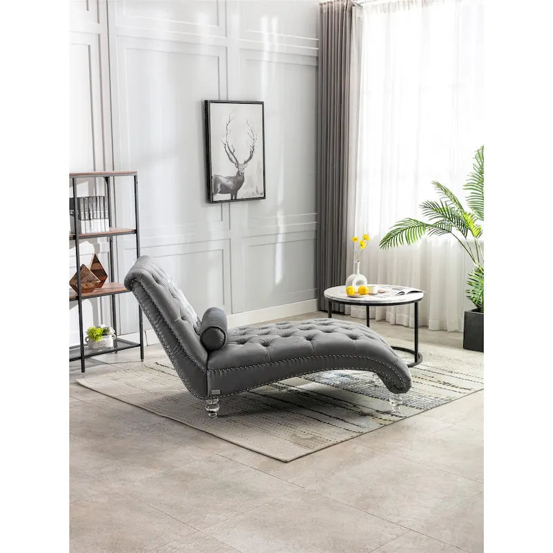 Canapé de loisir concubine avec pieds en acrylique, chaise longue traditionnelle en velours avec oreiller de soutien lombaire pour salon