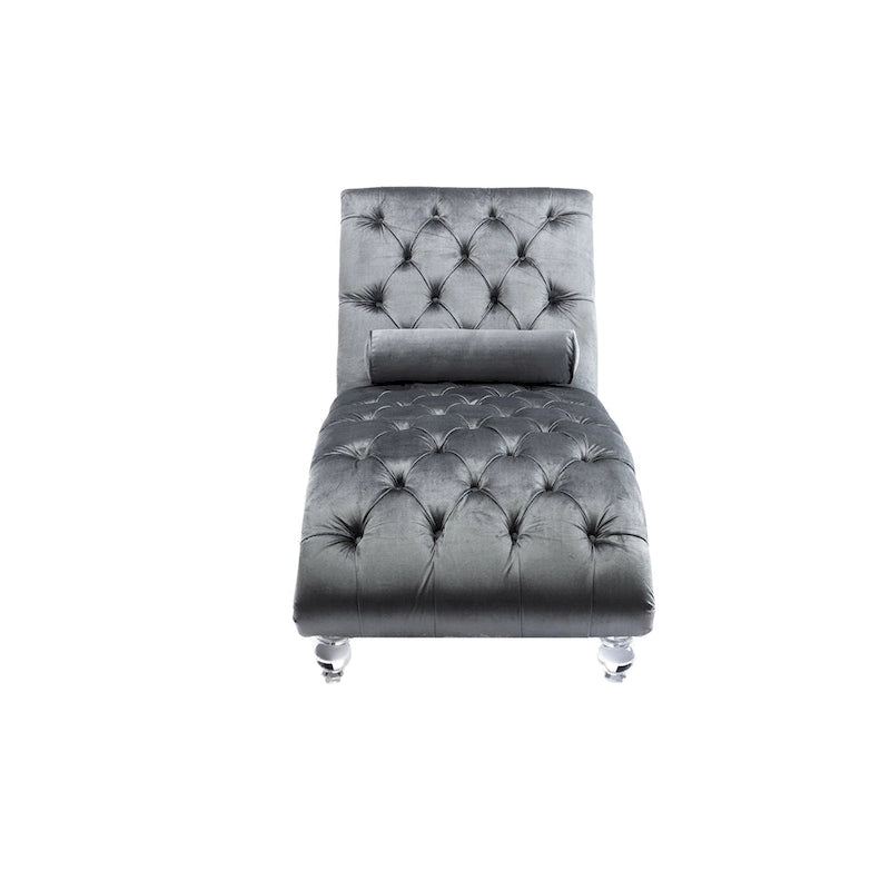 Canapé de loisir concubine avec pieds en acrylique, chaise longue traditionnelle en velours avec oreiller de soutien lombaire pour salon