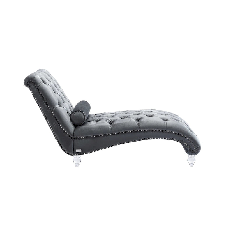 Canapé de loisir concubine avec pieds en acrylique, chaise longue traditionnelle en velours avec oreiller de soutien lombaire pour salon