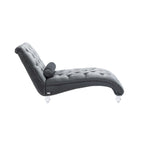Canapé de loisir concubine avec pieds en acrylique, chaise longue traditionnelle en velours avec oreiller de soutien lombaire pour salon