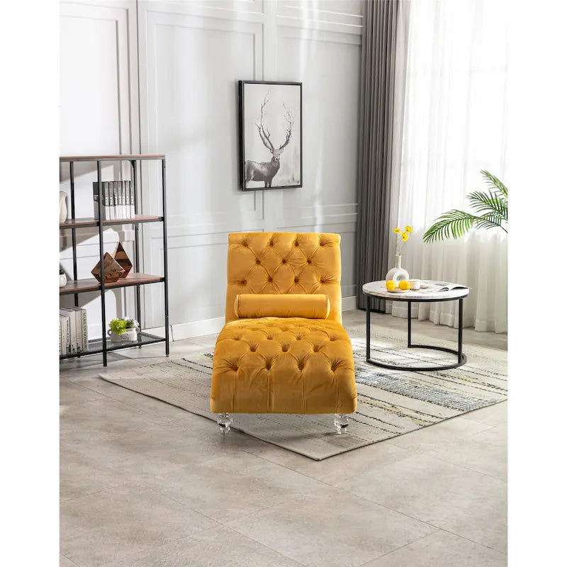 Canapé de loisir concubine avec pieds en acrylique, chaise longue traditionnelle en velours avec oreiller de soutien lombaire pour salon
