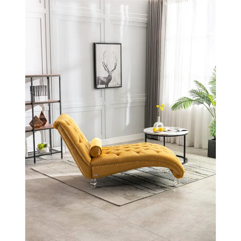 Canapé de loisir concubine avec pieds en acrylique, chaise longue traditionnelle en velours avec oreiller de soutien lombaire pour salon