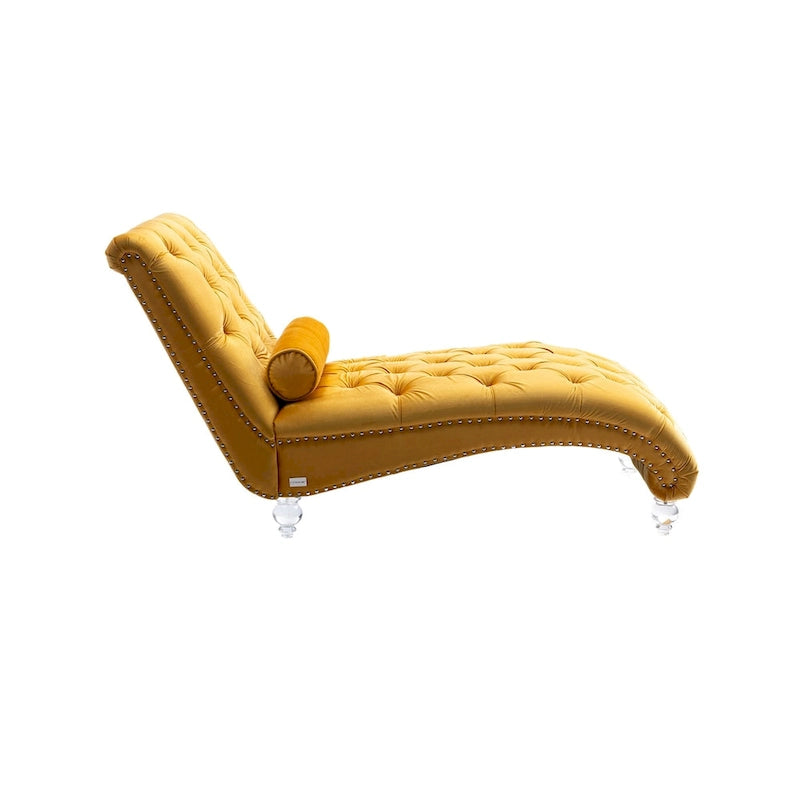 Canapé de loisir concubine avec pieds en acrylique, chaise longue traditionnelle en velours avec oreiller de soutien lombaire pour salon