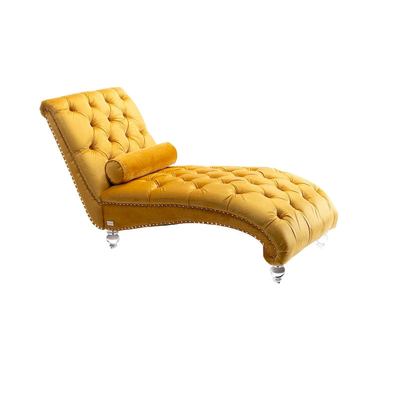 Canapé de loisir concubine avec pieds en acrylique, chaise longue traditionnelle en velours avec oreiller de soutien lombaire pour salon