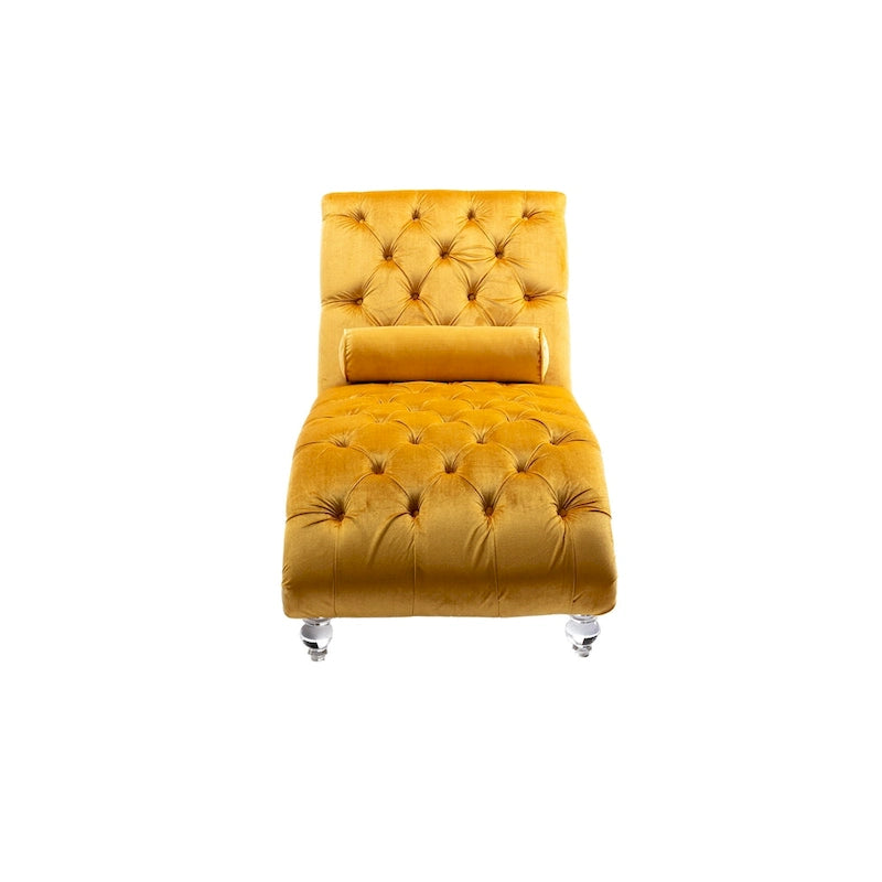 Canapé de loisir concubine avec pieds en acrylique, chaise longue traditionnelle en velours avec oreiller de soutien lombaire pour salon