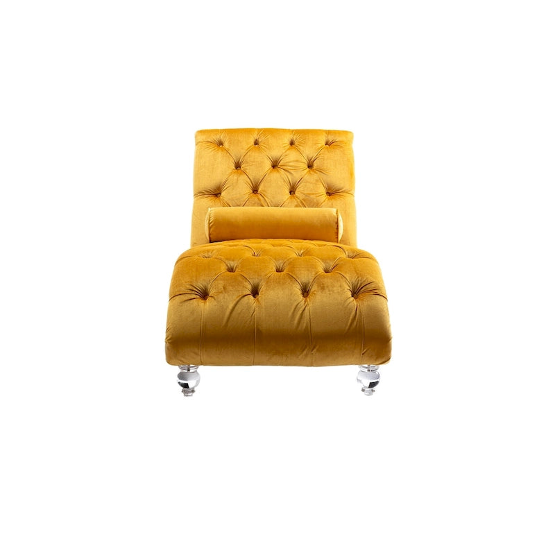 Canapé de loisir concubine avec pieds en acrylique, chaise longue traditionnelle en velours avec oreiller de soutien lombaire pour salon