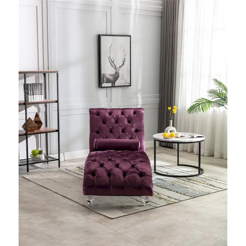 Canapé de loisir concubine avec pieds en acrylique, chaise longue traditionnelle en velours avec oreiller de soutien lombaire pour salon