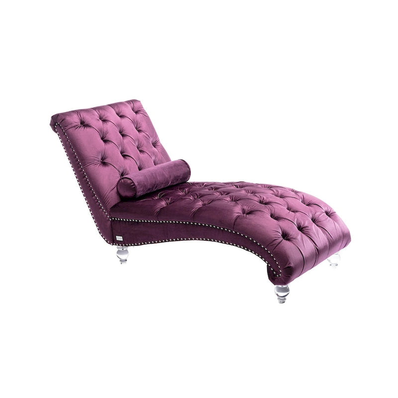 Canapé de loisir concubine avec pieds en acrylique, chaise longue traditionnelle en velours avec oreiller de soutien lombaire pour salon