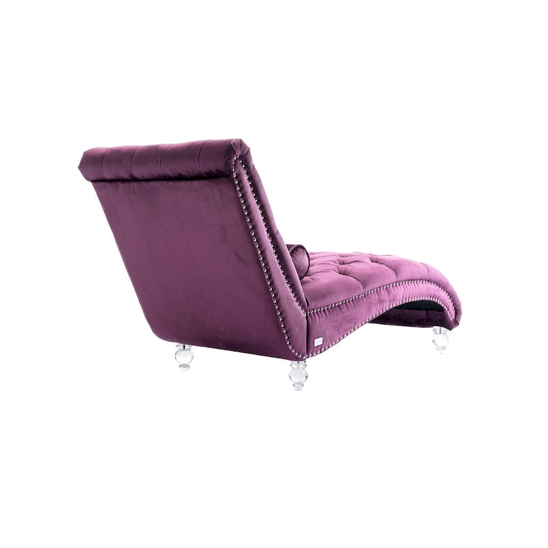 Canapé de loisir concubine avec pieds en acrylique, chaise longue traditionnelle en velours avec oreiller de soutien lombaire pour salon