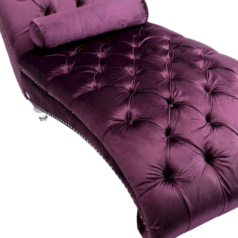 Canapé de loisir concubine avec pieds en acrylique, chaise longue traditionnelle en velours avec oreiller de soutien lombaire pour salon